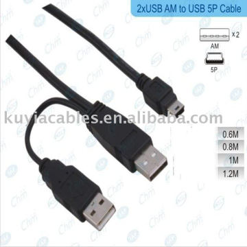 USB HDD Disco rígido Drive Male Male para Mini 5-Pin Y Cable